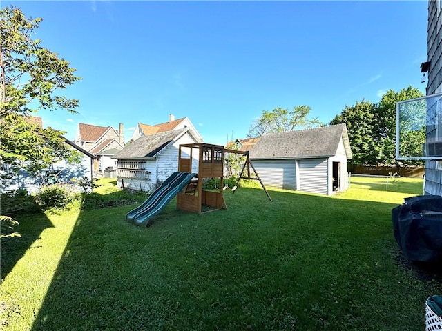 232 Birchwood Ave, Horseheads, NY 14903 - view of jungle gym with a yard and an outbuilding