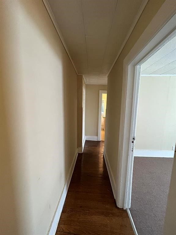 237 Scottwood Ave, Horseheads, NY 14903 - hallway featuring dark wood-type flooring, crown molding, and baseboards