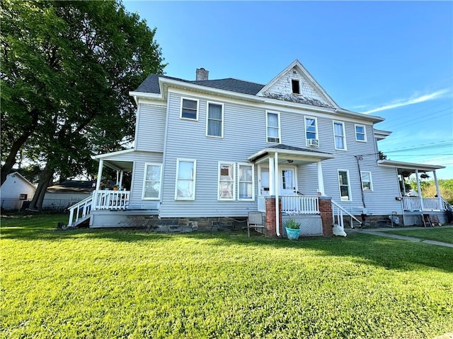 237 Scottwood Ave, Horseheads, NY 14903 - view of front of property featuring a porch, a chimney, and a front lawn