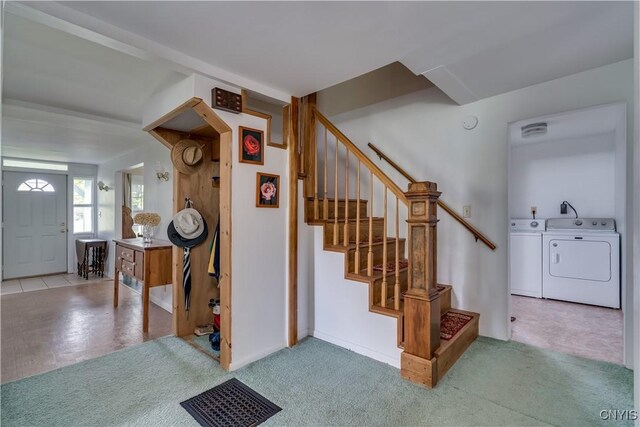 485 E Joseph St, Cape Vincent, NY 13618 - stairs with washing machine and dryer