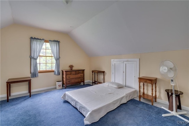 485 E Joseph St, Cape Vincent, NY 13618 - carpeted bedroom featuring vaulted ceiling, baseboards, and a closet