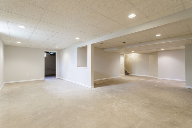 15 Stag Creek Trl, Clarkson, NY 14420 - finished basement with baseboards, stairway, a paneled ceiling, and recessed lighting