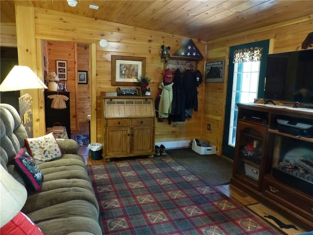 2693 Pulver Rd, Italy, NY 14418 - living area featuring wooden walls and wooden ceiling