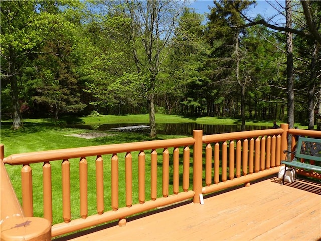 2693 Pulver Rd, Italy, NY 14418 - wooden terrace featuring a lawn and view of wooded area