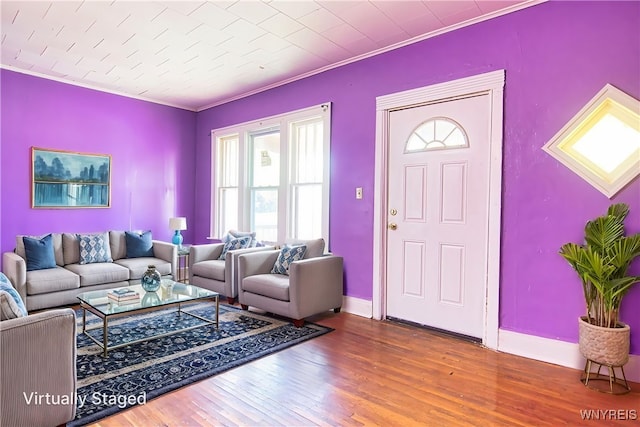 587 Goodyear Ave, Buffalo, NY 14211 - living area featuring wood finished floors, crown molding, and baseboards