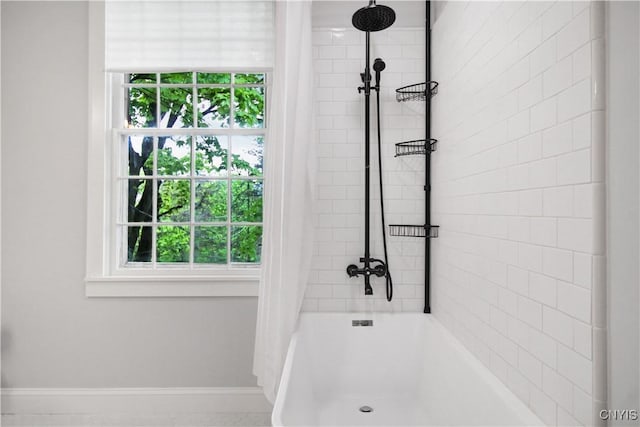 2875 W Lake Rd, Cazenovia, NY 13035 - bathroom with baseboards and shower / bathtub combination with curtain