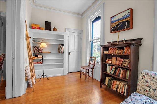 41 Irving Pl, Buffalo, NY 14201 - living area featuring crown molding, wood-type flooring, and built in features