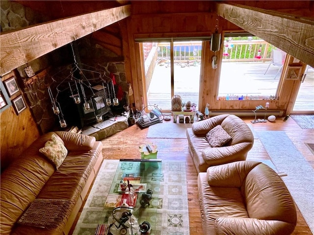 620 Ullas Way, Davenport, NY 13750 - living area featuring wood finished floors and wood walls