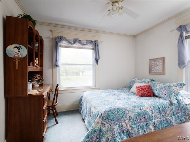 916 State St, Wilna, NY 13619 - bedroom featuring carpet flooring, crown molding, baseboards, and a ceiling fan