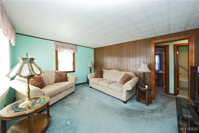 51 Orchard Ave, Hamburg, NY 14219 - living room with carpet floors, wooden walls, and baseboards