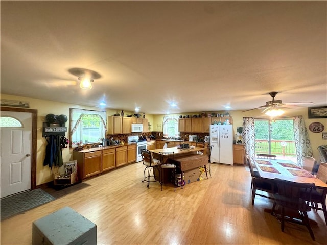 405 County Highway 12, Laurens, NY 13796 - kitchen with white appliances, light wood-style flooring, and plenty of natural light
