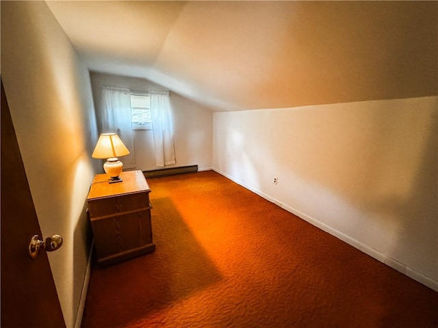 6794 Fosterville Rd, Aurelius, NY 13021 - bonus room with a baseboard radiator, lofted ceiling, baseboards, and carpet