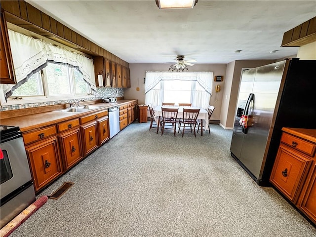 6794 Fosterville Rd, Aurelius, NY 13021 - kitchen with appliances with stainless steel finishes, a sink, plenty of natural light, and a ceiling fan