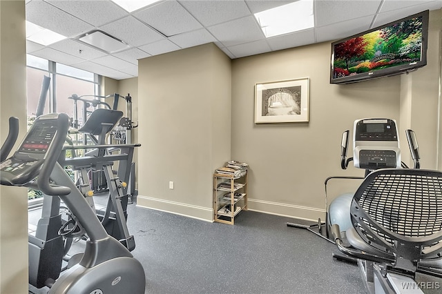 132 Lakefront Blvd Unit 403, Buffalo, NY 14202 - gym with baseboards and a drop ceiling