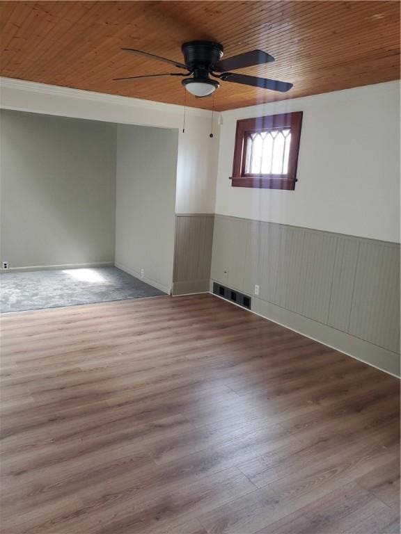 21 Manitou St, Rochester, NY 14621 - unfurnished room featuring wooden ceiling, wainscoting, a ceiling fan, and wood finished floors
