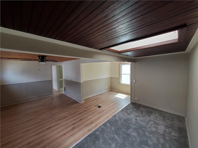 21 Manitou St, Rochester, NY 14621 - unfurnished room with wood ceiling, ceiling fan, a wainscoted wall, wood finished floors, and baseboards
