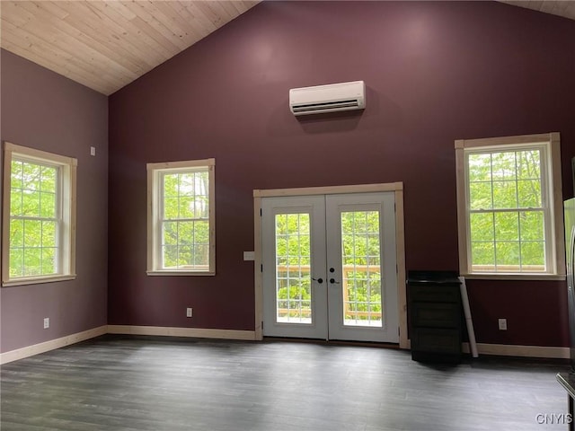 4456 Palmer Rd, Annsville, NY 13471 - entryway with a wall mounted air conditioner, french doors, wood finished floors, high vaulted ceiling, and baseboards