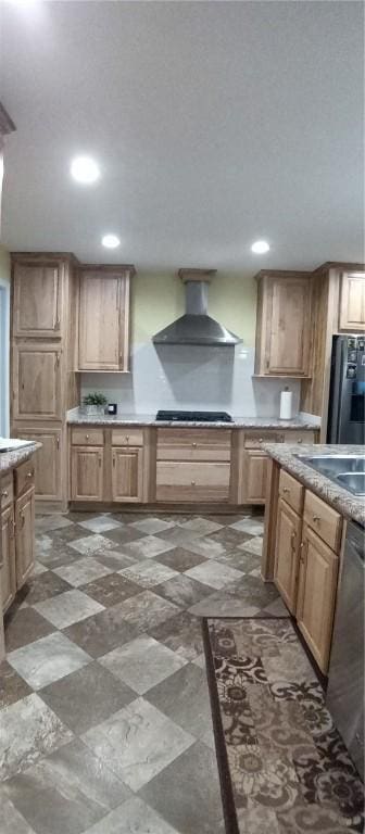 1058 County Highway 44, Sidney, NY 13775 - kitchen featuring wall chimney exhaust hood, black cooktop, recessed lighting, light countertops, and dishwashing machine