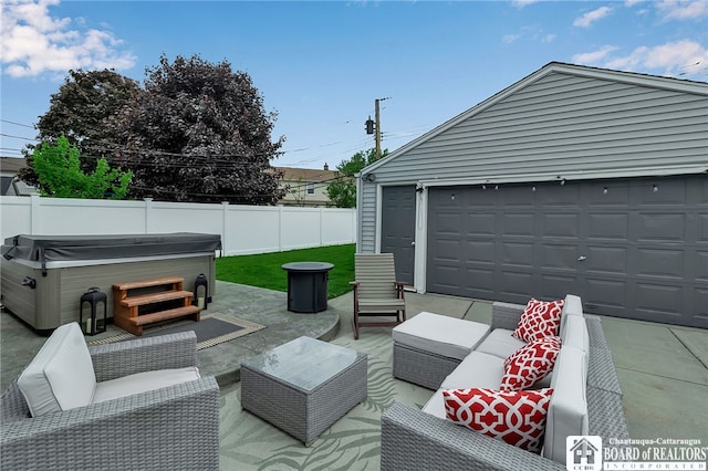 62 Thistle Ave, Tonawanda-Town, NY 14150 - fenced backyard featuring a hot tub and an outdoor hangout area