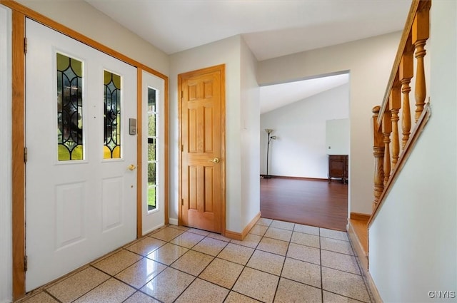 6 Viburnum Pl, New Hartford, NY 13413 - foyer with baseboards, stairs, and lofted ceiling