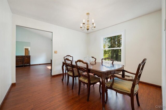 6 Viburnum Pl, New Hartford, NY 13413 - dining space with a chandelier, dark wood finished floors, and baseboards
