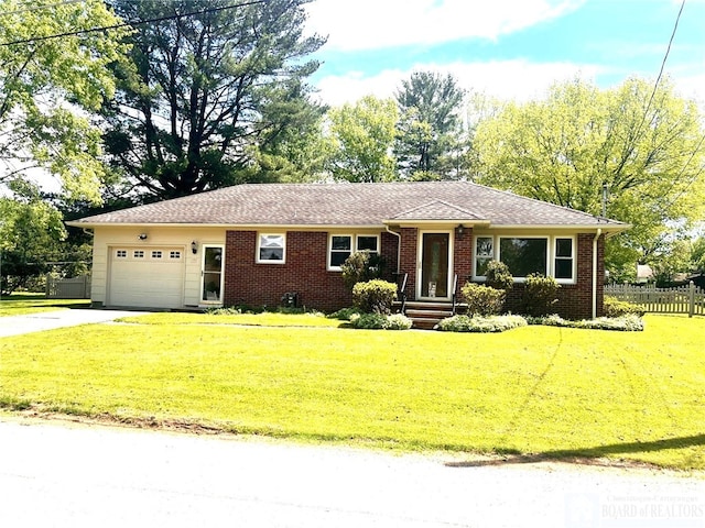 15 Sycamore St, Ellicott, NY 14701 - ranch-style home with an attached garage, concrete driveway, and brick siding