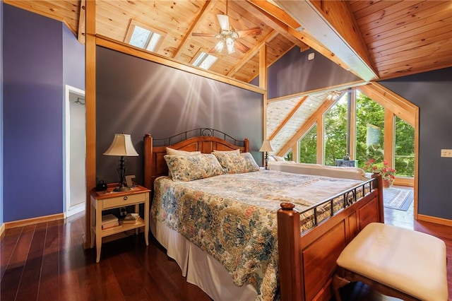 5889 W Bluff Dr, Jerusalem, NY 14478 - bedroom featuring wood ceiling, baseboards, and dark wood finished floors