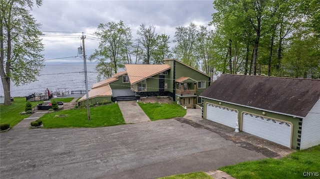 1079 State Route 49, Constantia, NY 13028 - view of front facade with a front lawn, a water view, and asphalt driveway