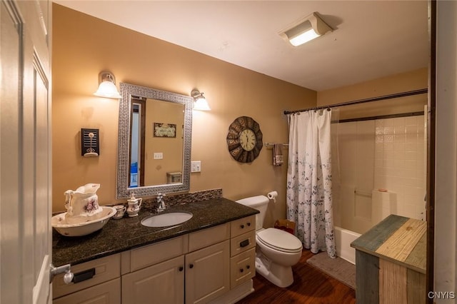 1079 State Route 49, Constantia, NY 13028 - full bath with toilet, wood finished floors, vanity, and shower / bath combination with curtain