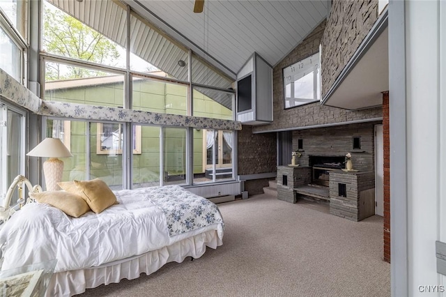 1079 State Route 49, Constantia, NY 13028 - carpeted bedroom with high vaulted ceiling and a fireplace