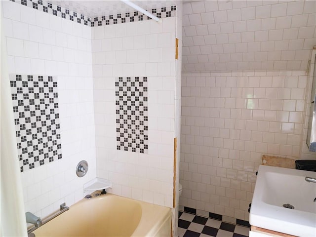 36 Pinetree Ln, Middletown, NY 12430 - full bathroom featuring tile walls, tub / shower combination, and a sink