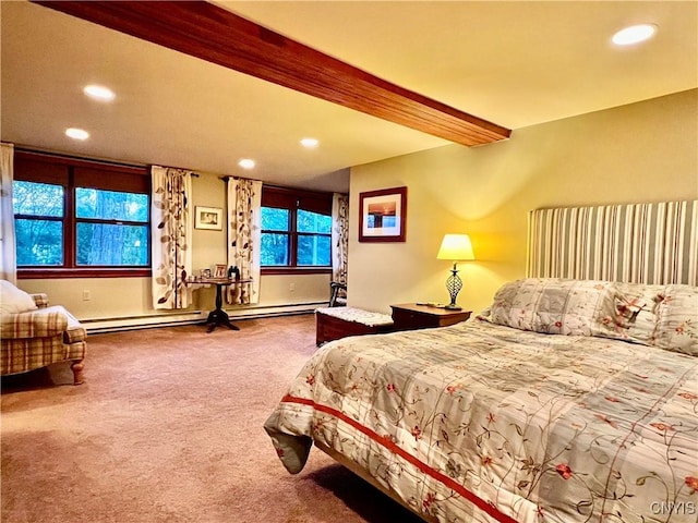 9A Lina St, Morristown, NY 13669 - bedroom featuring carpet flooring, recessed lighting, beam ceiling, a baseboard radiator, and baseboards