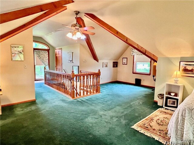 9A Lina St, Morristown, NY 13669 - additional living space with lofted ceiling, carpet flooring, a ceiling fan, and baseboards
