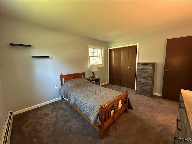 25 Highmore Dr, Oswego-Town, NY 13126 - bedroom with a baseboard heating unit, a closet, carpet flooring, and baseboards