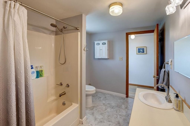 2165 Hamden Hill Rd, Hamden, NY 13782 - full bath featuring toilet, shower / bath combo with shower curtain, baseboards, and vanity