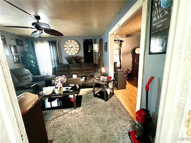 1703 Whitesboro St, Utica, NY 13502 - living room featuring ceiling fan and wood finished floors