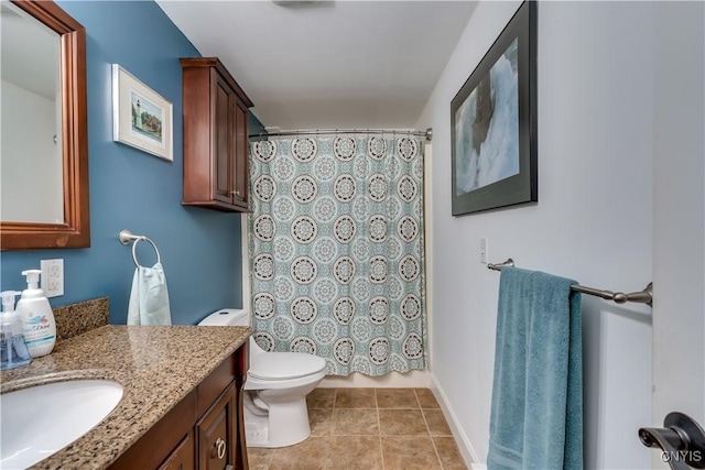 436 Centre St, Cape Vincent, NY 13618 - full bathroom with vanity, toilet, a shower with curtain, and tile patterned flooring