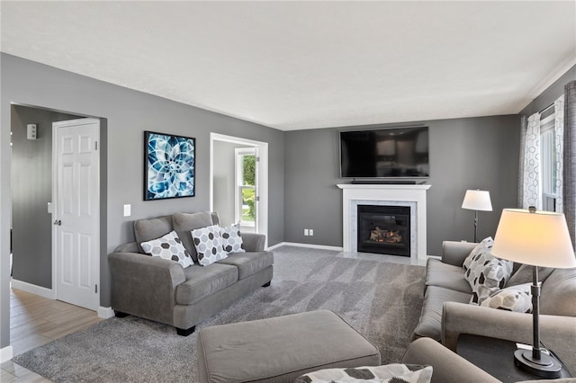 1030 Whistlers Cove Ln, Greece, NY 14612 - living area with baseboards and a fireplace with flush hearth