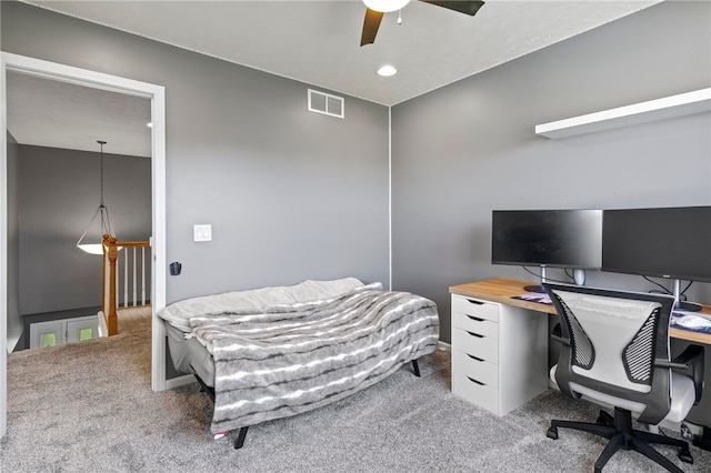 1030 Whistlers Cove Ln, Greece, NY 14612 - bedroom featuring light colored carpet, a desk, and ceiling fan