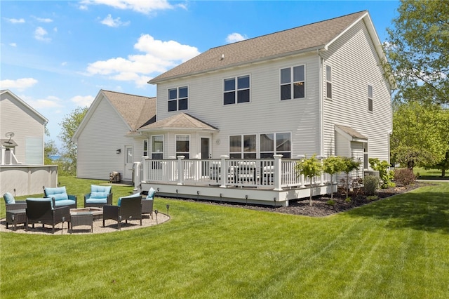 1030 Whistlers Cove Ln, Greece, NY 14612 - rear view of property featuring outdoor lounge area, a deck, and a lawn