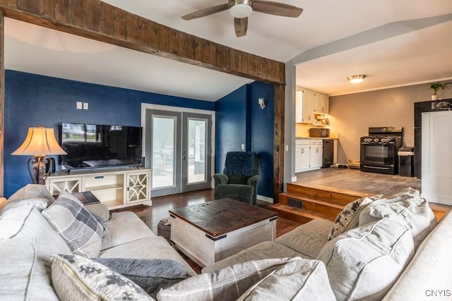 906 Beley Ave, Salina, NY 13211 - living room featuring wood finished floors, french doors, and ceiling fan