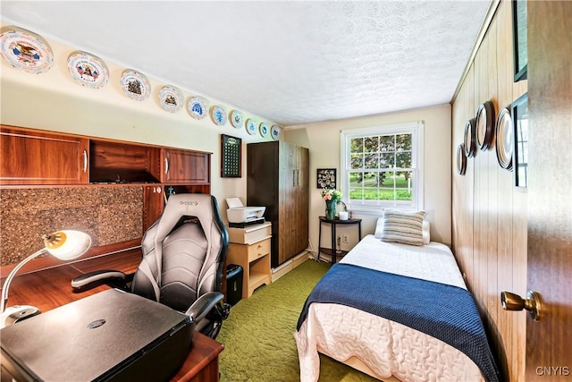 829 Franklin St, Skaneateles, NY 13152 - bedroom with carpet flooring, a textured ceiling, an office area, and baseboards