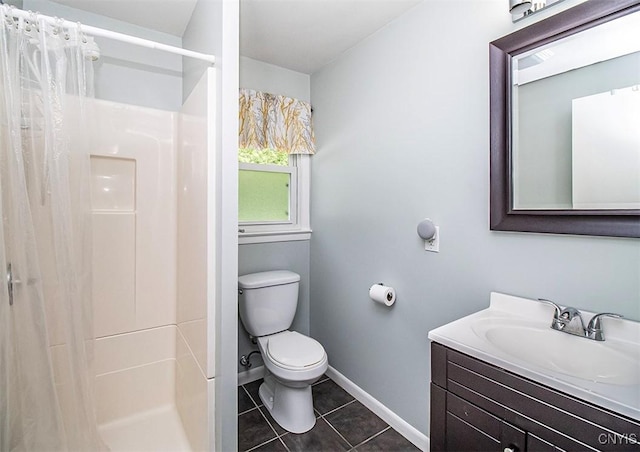 106 Peterson Dr, Camillus, NY 13031 - full bath featuring vanity, toilet, baseboards, tile patterned flooring, and a shower with shower curtain