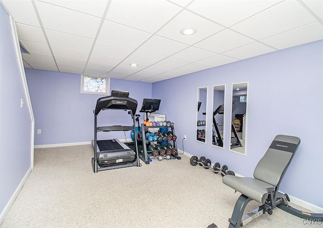 106 Peterson Dr, Camillus, NY 13031 - workout room featuring carpet, baseboards, and a drop ceiling