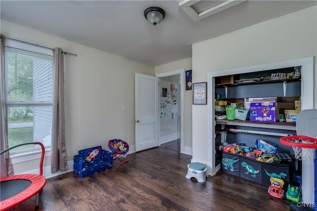 44191 Lime St, Wilna, NY 13665 - recreation room with wood finished floors, baseboards, and attic access