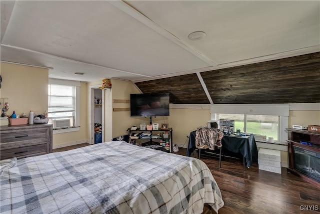 44191 Lime St, Wilna, NY 13665 - bedroom featuring wood finished floors, lofted ceiling, and cooling unit
