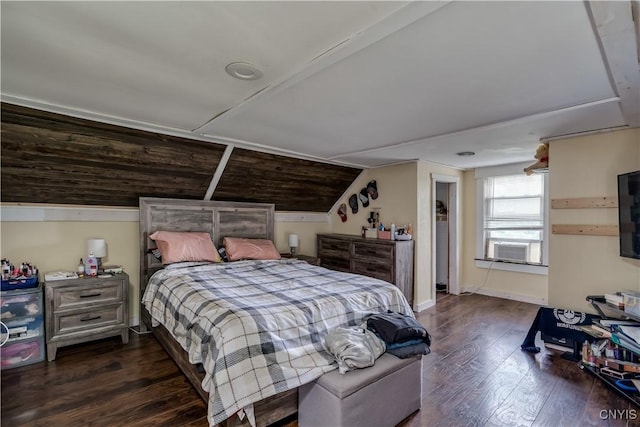 44191 Lime St, Wilna, NY 13665 - bedroom featuring wood finished floors, lofted ceiling, baseboards, and cooling unit