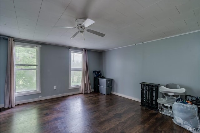 44191 Lime St, Wilna, NY 13665 - spare room featuring ceiling fan, wood finished floors, baseboards, and crown molding