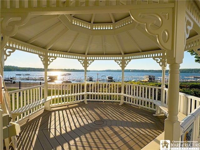 50 Lakeside Dr Unit C103, Ellery, NY 14712 - wooden terrace featuring a gazebo and a water view