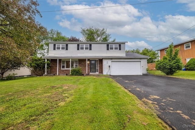 7634 Anne Ter, Clay, NY 13212 - traditional-style house with driveway, brick siding, a front lawn, and a porch